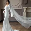 Robe de mariée sirène décontractée pour femmes 2024, col carré, plumes perlées, crêpe, robes de mariée simples, Robe de mariée