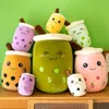 Animali di peluche ripieni Real-life Bubble Tea Cup Peluches per Baby Cartoon Boba Plush Doll Giocattolo di frutta farcito gigante Tè al latte Cuscino Knuffels alla fragola