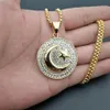 Hip Hop Iced Out Crescent Moon and Star Pendant Stainless Steel Round Muslim Necklace for Women Men Islam Jewelry Drop1214A