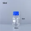 Bitar 25/50/100 ml Graduated Round Reagent Media/Storage Glass Bottle With GL45 Blue Polypropylene Screw Cap