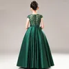 Girl Dresses Bambini sera Elegante gonna da principessa Dark Green Piano Exam Paspite per esibizioni Flower