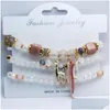 Charm Bracelets Charm Bracelets 3 Pcs/Set Christmas Bangles For Women Boho Crystal Beads Nature Stone Bracelet With Deer Wristband Fem Dhrht