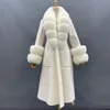 Mélanges de laine pour femmes JANEFUR manteau long femmes 2023 hiver luxe détachable véritable col de fourrure poignets ceinture cachemire Trench pardessus 231116