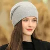 Bonnet Skull Caps Femmes Chapeau d'hiver Mode Décorer Beanie Lapin Fourrure Mélange Chaud Cap Pour Femme Casual Streetwear Tricoté 231117