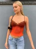 Women s Tanks Camis Vintage Lace Y2k Top Sexy See Through V Neck Aesthetic Crop Bodycon Sleeveless Club Soft Mesh Shirts 230417