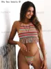 Costumi da bagno da donna 2022 Summer Beach Bikini Cover Up Crochet Knit Sling Vintage Fringe Vacation Swimwear T230417