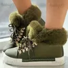 Laarzen Dames Effen Kleur Laarzen Lace Up Hoge Ronde Neus Antislip Pluizig Fluwelen Warme Schoenen Winter Sneeuw Comfy Schoenen T231117