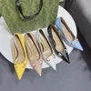 Metal Buckle Womens High Heels Designer Pointy Shoes Shallow-cut Single Medium Slim Sandals