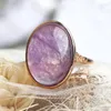 Cluster Rings Retro Luxury Natural Stone Rose Gold Color Big Opal Green Purple Ring Chrysoprase Women Party Jewelry