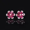 Zestawy biżuterii ślubnej Flower Ruby Diamond Zestaw 100 prawdziwy 925 Srebrny Srebrny Bransoletka Pierścienie Kolczyki Naszyjnik dla kobiet Prezent 231117