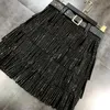 Skirts Women Skirt Fashion Autumn High Waist Belt Multi Layer Short Heavy Drilling Rhinestones Fringed Skirt with Cake A Line 231116