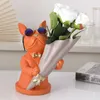 Decorative Objects Figurines Resin Sculpture Flower Vase for Table Decoration Dog Statue French Figurine with Home Animal Y23