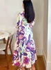 Casual Dresses Print Midi Dress Ruched 34 Sleeve Maxi Dress Women's Fashion Cut Out Pleated A Line Vestidos Summer Elegant Party Dresses 230417