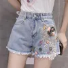 Женские шорты 3d цветочные кружевные джинсы для женской уличной одежды высокая талия Slim Fit Y2K Роскошь разорванная африканская корейская мода