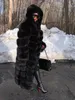 Parkas pour femmes XLong manteau de fourrure véritable avec capuche pour femmes femme de luxe à capuche noir naturel veste hiver manches complètes grande taille 231116