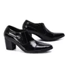 Yılan cilt siyah patent deri yüksek topuklu ayakkabılar erkek resmi düğün takım elbise deri İtalyan sivri ayak ayakkabıları