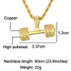 Hip Hop Iced Out Bling Rope Chain Barbell Gym Fitness Dumbbell Gold Color Hand Pendants &Necklaces For Men Jewelry 201013328t