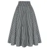 Skirts Belle Poque Women Vintage A Line Midi Skirt High Waist Striped Pleated Skirt Lace Up Gothic Victorian Skirt With Pockets A30 230417