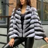 Piumino da donna Parka Top Cappotto di pelliccia di coniglio Genuino Rex Giacche Classico colore cincillà Slim Corto Cappotto di moda Stile invernale 231116