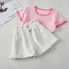 Shorts Summer Denim Shorts for Girls High Waist Elastic Toddler Girls Teenage Children's Jeans Hem Fashion Blue White Kids Pant 230417