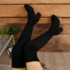 Stövlar lår höga strumpstövlar kvinnor över knä 2023 Autumn Winter Chunky Heels Black Designer Elegant Sexig Medium Heel Free Frakt T231117