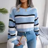 Suéteres de mujer Casual a rayas de manga larga Crop Top jerseys y suéteres de punto Otoño Invierno ropa 231117