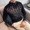 Men's T Shirts England Style Long Sleeve Flannel Tops Tee Men Autumn&Winter Slim Fit Fashion Mens Turtleneck Shirt Prom Nightclub Wear