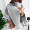 Bluzy bluzy damskie zimowe ciepłe kobiety płaszcza peleryka żółwia szyja batwing rękaw ruszt Poncho lady eleganckie nieregularne solidne płaszcze luźne