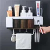 Juego de soporte multifuncional para cepillos de dientes para baño, con tazas y dispensador automático de pasta de dientes, cepillo de dientes eléctrico montado en la pared Stora298b