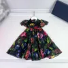 23SS Prenses Elbiseler Çocuk Tasarımcı Kıyafetleri Kısa kollu elbise kızlar Elbise Çiçek Baskı Net İplik Etek Büyük Kızlar Gömlek Etekleri Yüksek Kaliteli Çocuk Giysileri