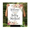 Party Decoration 1st Wedding Anniversary Welcome Sign Front Door Watercolor Light Pink Rose Flower Print Customized Text Big Stickers