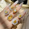 Wedding Rings 6 Style Elegant Women 925 Sterling Silver Ring Yellow Crystal Lab Diamond Geometric Finger Exquisite Bride Jewelry 231117