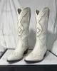 Boots Bonjomarisa White Cowboy Western Knee High Boots Design Chunky Heel Point Toe Slip on Autumn Long Boots Ridding Casual Shoes T231117