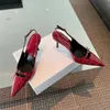 Solid Sandals Pointed Toe Slingbacks Patent Leather High Heels Buckle Strap Stiletto Pumps Metal Decor Women Shoes Sexy Shallow Zapatos