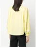 Blouses femmes femmes dentelle garniture broderie Blouse jaune col rond doux à manches longues dame chemise avec boutons 2023 printemps été