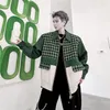 Herenjacks Versma Koreaanse Harajuku Kpop Plaid Wandelen voor mannen Frans Stijlvolle groene oversized rits Bomber Jacket Druppels