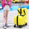 Resväskor barn som rider trojanl bagage pojkar flickor reser vagn legering barn som sitter rullande resväska spinnhjul