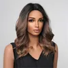 Synthetic Wigs Easihair Dark Brown Synthetic Wigs Medium Length Wavy Bob Middle Part Heat Resistant Natural Hair for Women Cosplay 230227