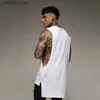 Men's Tank Tops Mens Casual Fashion Tank Top Gym Fitness Workout Cotton Sleeveless Shirt Summer Clothing Male Extend Long Singlet Hip Hop Vest T230417