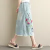 Skirts Vintage Embroidered Denim Skirt Large Size Women Korean Fashion Clothes Loose Skirts Casual Elastic Waist Jeans Saia f1209 230417