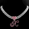 Hänghalsband Hip Hop-halsband med PDTIF Heart Shape Pink Cursive Letters Chain Cuban Zircon Sparkly Punk Jewelry A-Z 2209092627