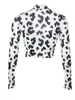 T-shirt da donna Top corto sexy da donna dolcevita a maniche lunghe vestibilità slim camicetta corta con stampa leopardata Femme Tees Abbigliamento