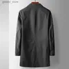 Men's Trench Coats 2023 Autumn New Collar Long Sleeve Windbreaker Men's Fashion Casual Mid length Black Grey High Quality Jacket Coat Q231118