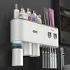Porte-brosse à dents mural avec 2 distributeurs de dentifrice, rangement de salle de bain pour la maison, accessoires de salle de bain étanches 21303B