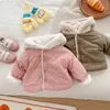 Täck New Children's Cotton Dress Autumn Winter 0-5 Y Girls 'Baby Plus Velvet Thick Hooded Warme Children's Simple Fashion Top Jacket 231117