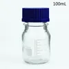 Bitar 25/50/100 ml Graduated Round Reagent Media/Storage Glass Bottle With GL45 Blue Polypropylene Screw Cap