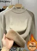 Kvinnors tröjor Vinter varm tröja Pullover Kvinnor Slim Thicken Plush Velvet Foded Knitwear Jumper Korean Half Turtleneck Poleras Soft Knit Tops 231116