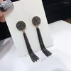 Dangle Earrings Korean Vintage Black Water Drop Long Thread Tassel for Women 925 Silver Needle Geometric Fashion Jewelryギフト