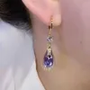 Stud Mode Tendance Design Unique Élégant Exquis Lumière Luxe Violet Cristal Goutte Forme Boucle D'oreille Bijoux Fête Cadeau Premium 231117