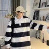 Men's T Shirts Men Stripe T-shirt Casual Baggy Full Sleeve Shirt Oversized Tshirt Men's Clothing Fashion Pullover Solid Color Polo Top